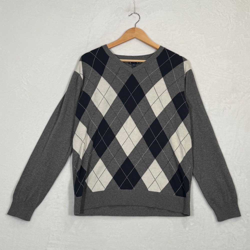 Gap Grey Argyle V-Neck Sweater Large